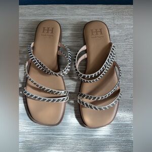 Haute Hippie Strappy Sandals with Beaded Design - Black and White